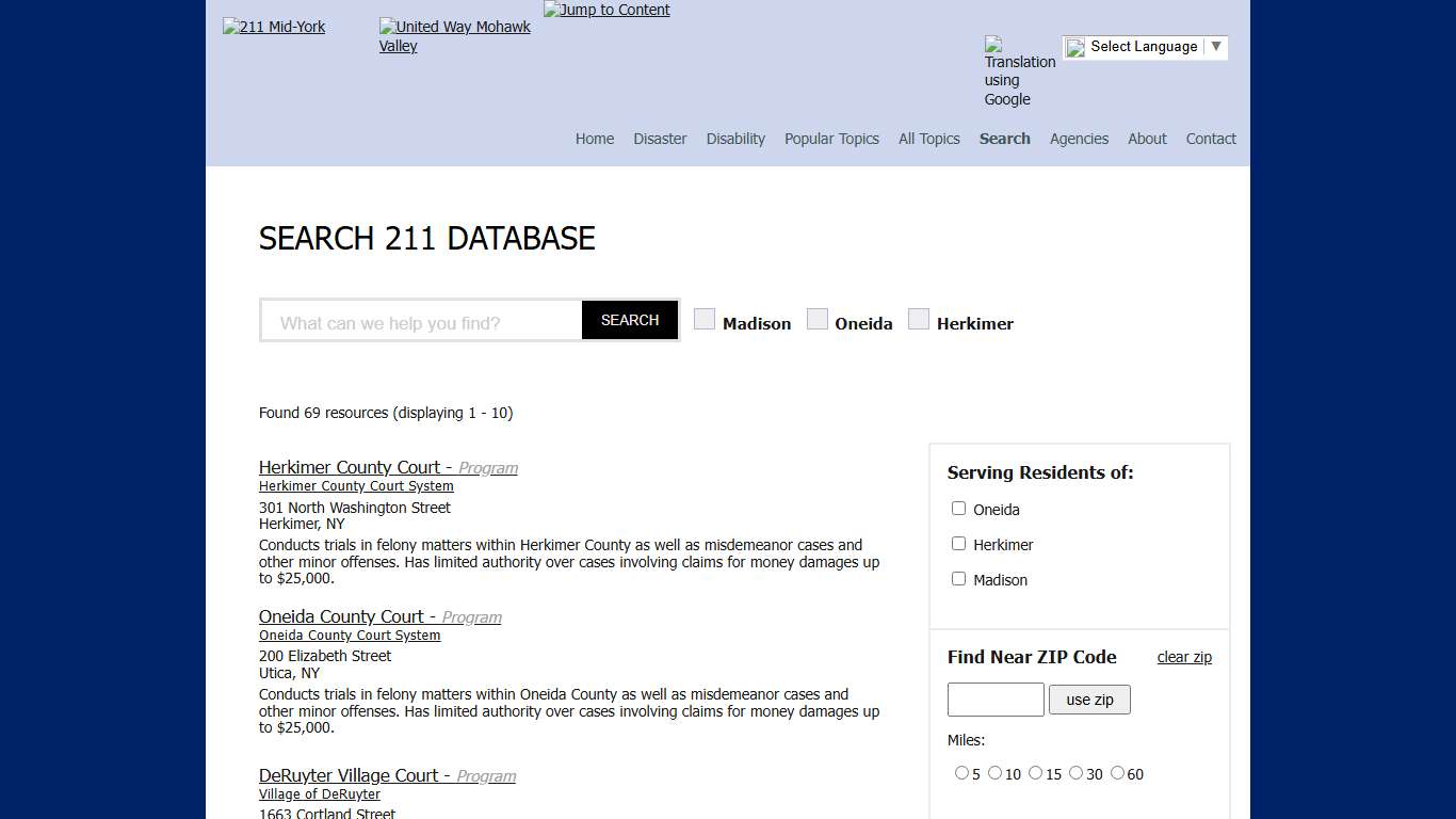 Search 211 Database