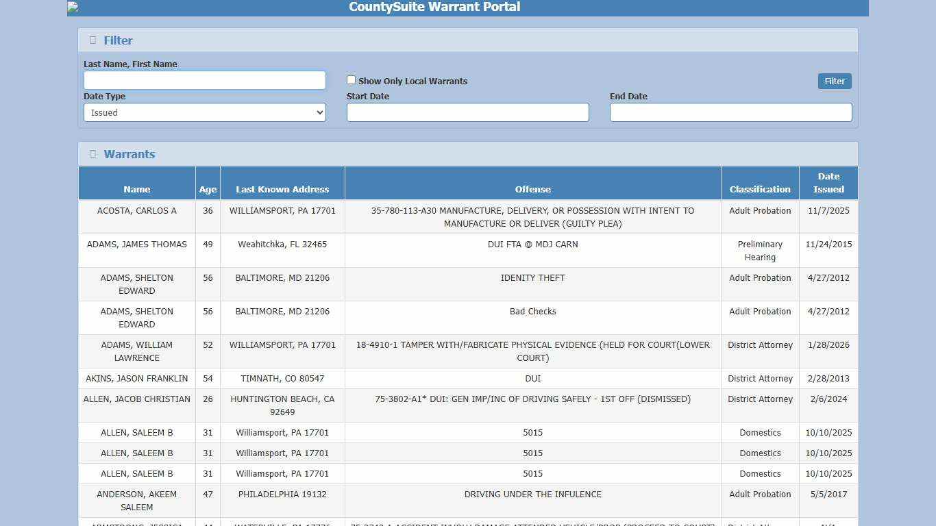 CountySuite Warrant Portal